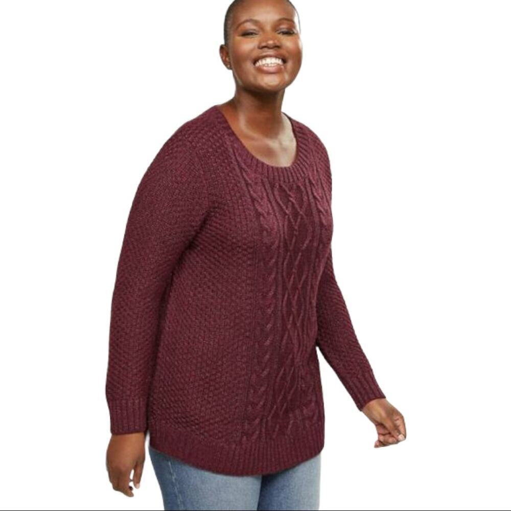 Lane Bryant Cable Knit Shimmer Metallic Pullover Sweater in Purple Size 22/24